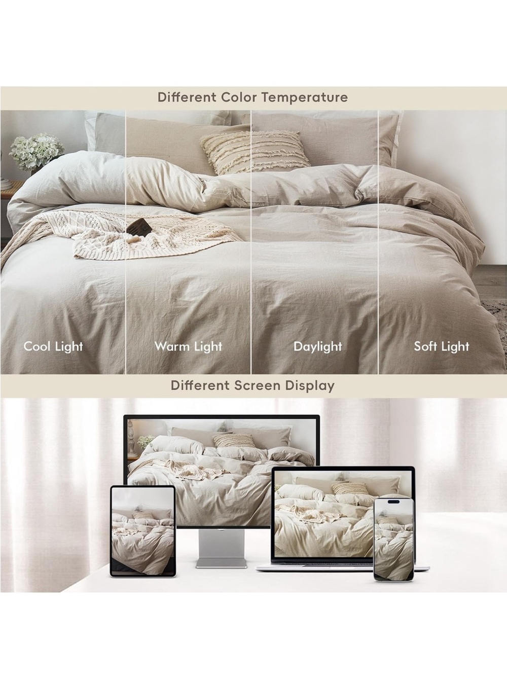 NEW MooMee Bedding Duvet Cover Set 100% Cotton Linen Like Texture. Tannish Grey - Picture 7 of 8